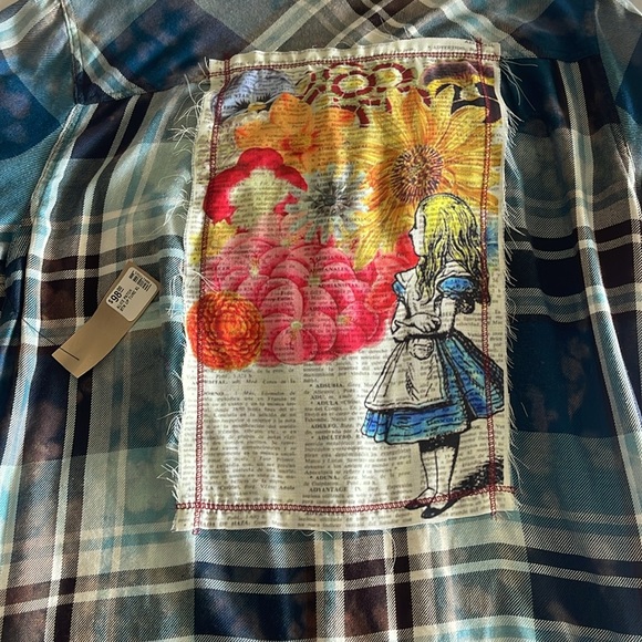 Plaid button up shirt with “Alice“ patch on back. Brand new/tag still atrached! - Picture 7 of 7